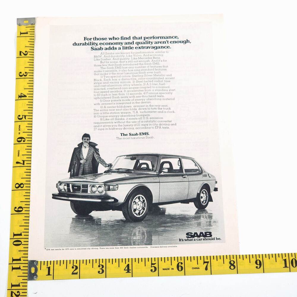 1975 SAAB‎ 99 EMS What A Car Should Be 8" x 11" Print Ad Road Test Magazine
